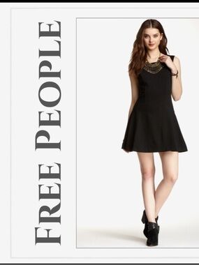 Free People Cha Cha Mini Dress Black Sleeveless Fit & Flare Skater LBD Size M